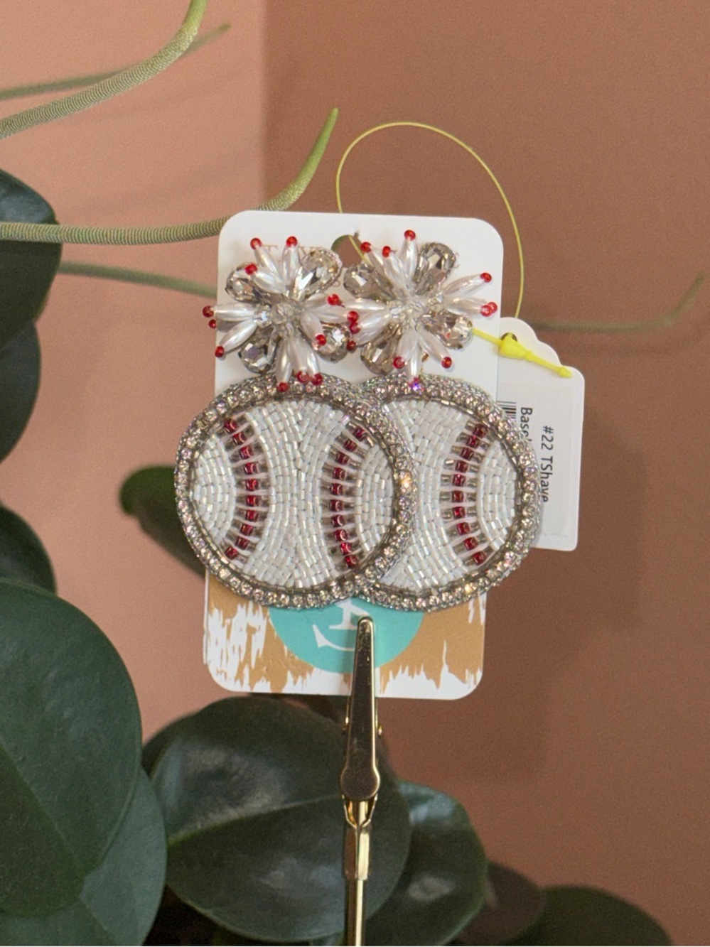Taylor Shaye Beaded Baseball Earrings- White & Red
